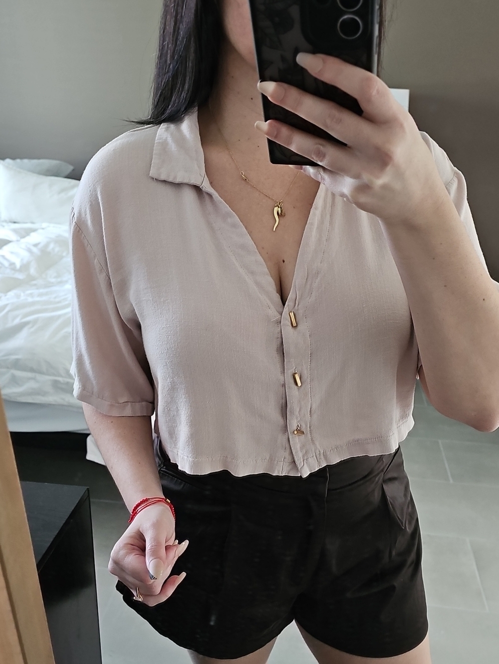 Kirious Los Angeles Rose Pink Cropped Button-Down Shirt